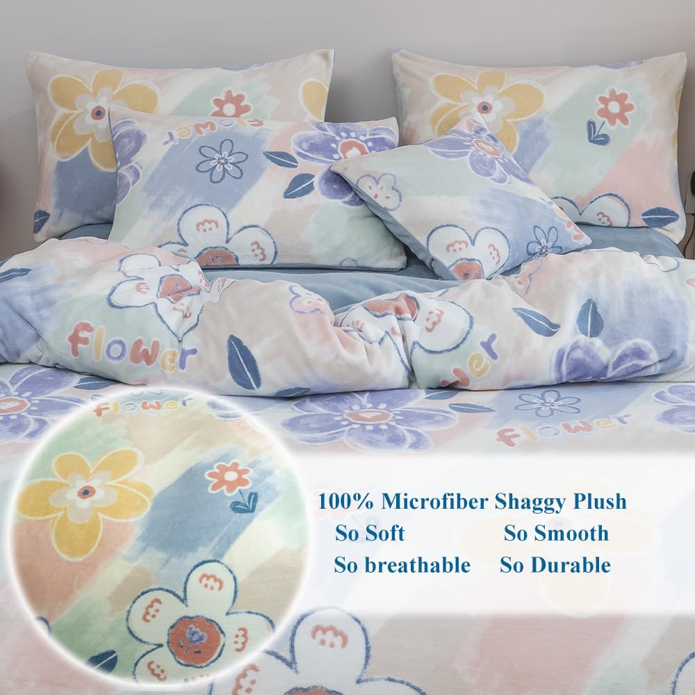 CinYana Juego de funda de edredón mullida y esponjosa, funda de edredón floral de 5 piezas, juego de ropa de cama de flores tamaño Queen (flores
