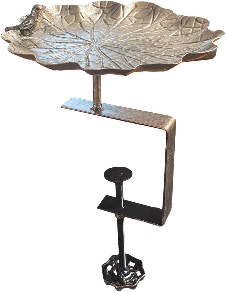 changqing Alimentador de baño de metal para pájaros, hoja de loto, montado en la cubierta de doble uso, para decoración de jardín al aire libre,