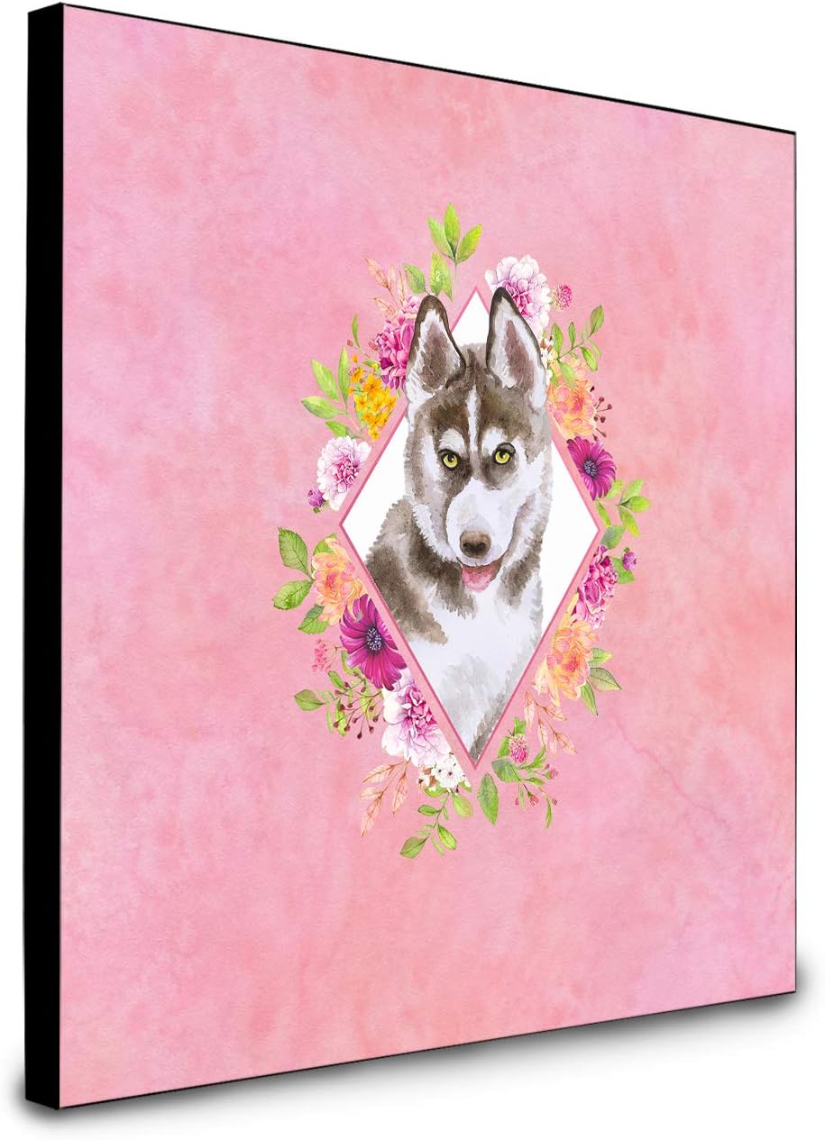 Caroline’s Treasures Siberian Husky #2 – Panel de ilustraciones de flores rosadas, decoración de pared, multicolor