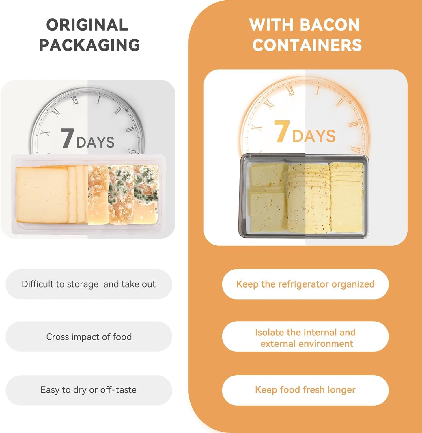 Quincry 2 recipientes de tocino para refrigerador, recipientes herméticos de acero inoxidable 304 para almacenamiento de carne de delicatessen con