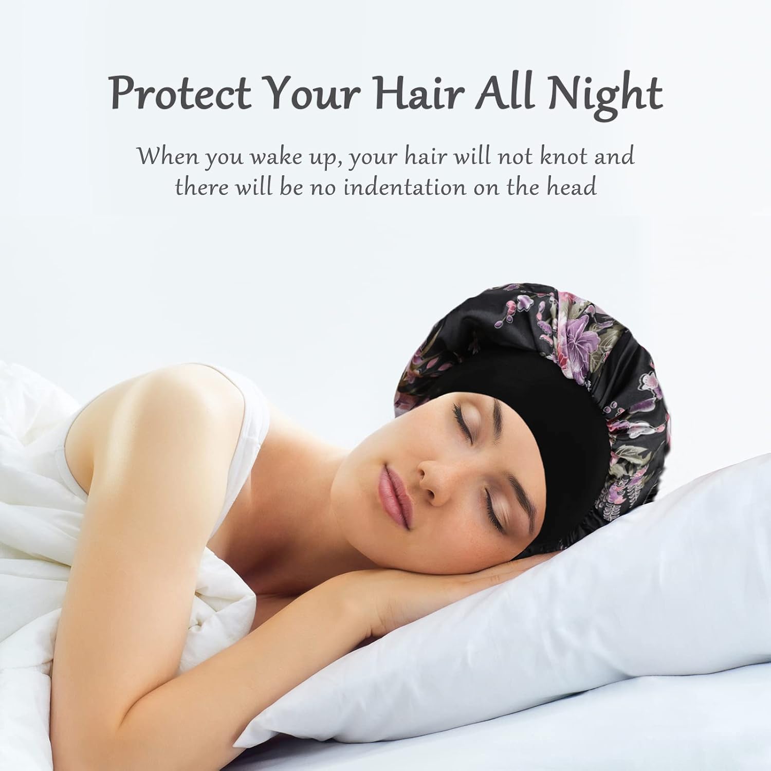 4 gorros de seda de satén para dormir, gorro de seda para dormir, capó para dormir para mujeres negras, gorro de seda de banda ancha para cabello