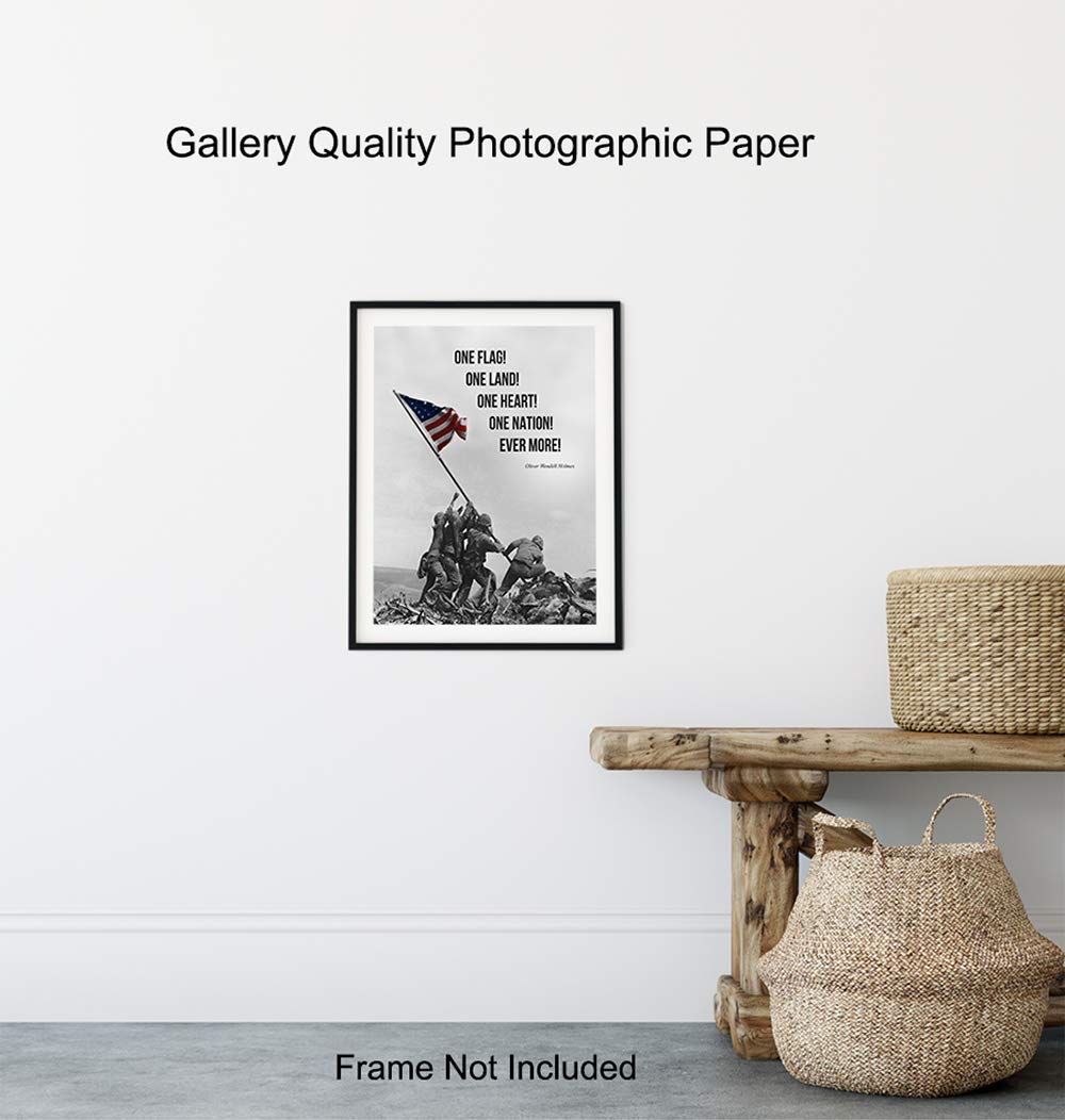 American Flag Wall Art – Marine Flag – Iwo Jima Wall Art Decorations – Marine Corps Photo – Patriotic Gifts for Men, Military Veterans – Office,