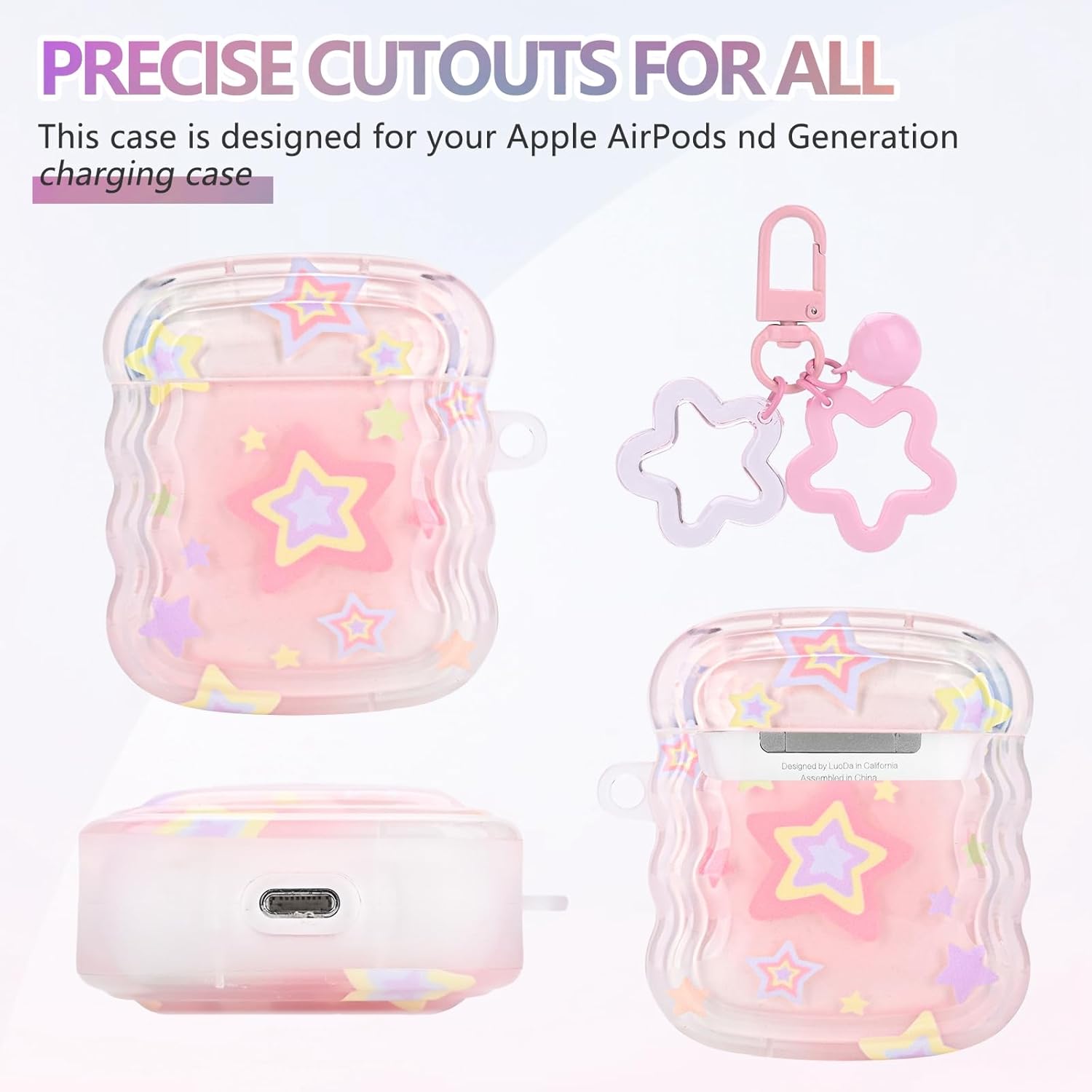 Bonita funda para Airpod con diseño de estrella kawaii, con llavero de estrella pequeña y campana, funda protectora suave compatible con Airpods de