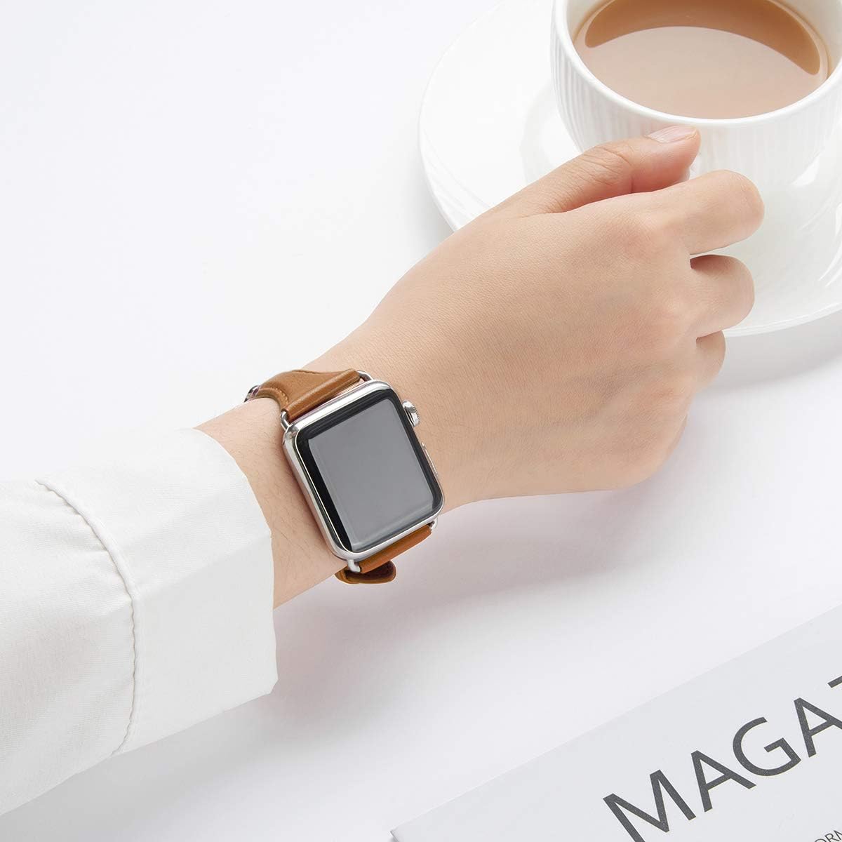 WFEAGL – Correa de cuero flor para reloj, delgada y fina, compatible con Apple Watch Band de 38mm, 40mm, 41mm, 42mm, 44mm, 45mm, 49mm, repuesto para