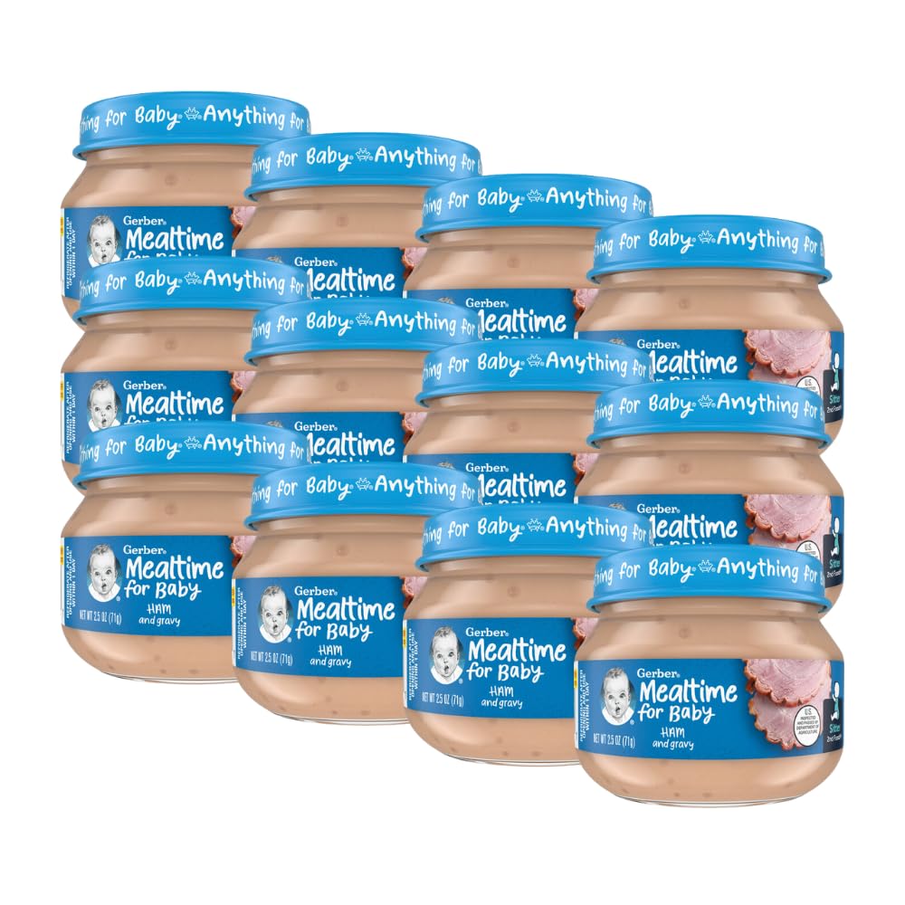 Gerber Mealtime for Baby 2nd Foods Tarro de comida para bebés, comida para bebés con puré sin OMG con nutrientes esenciales (jamón)