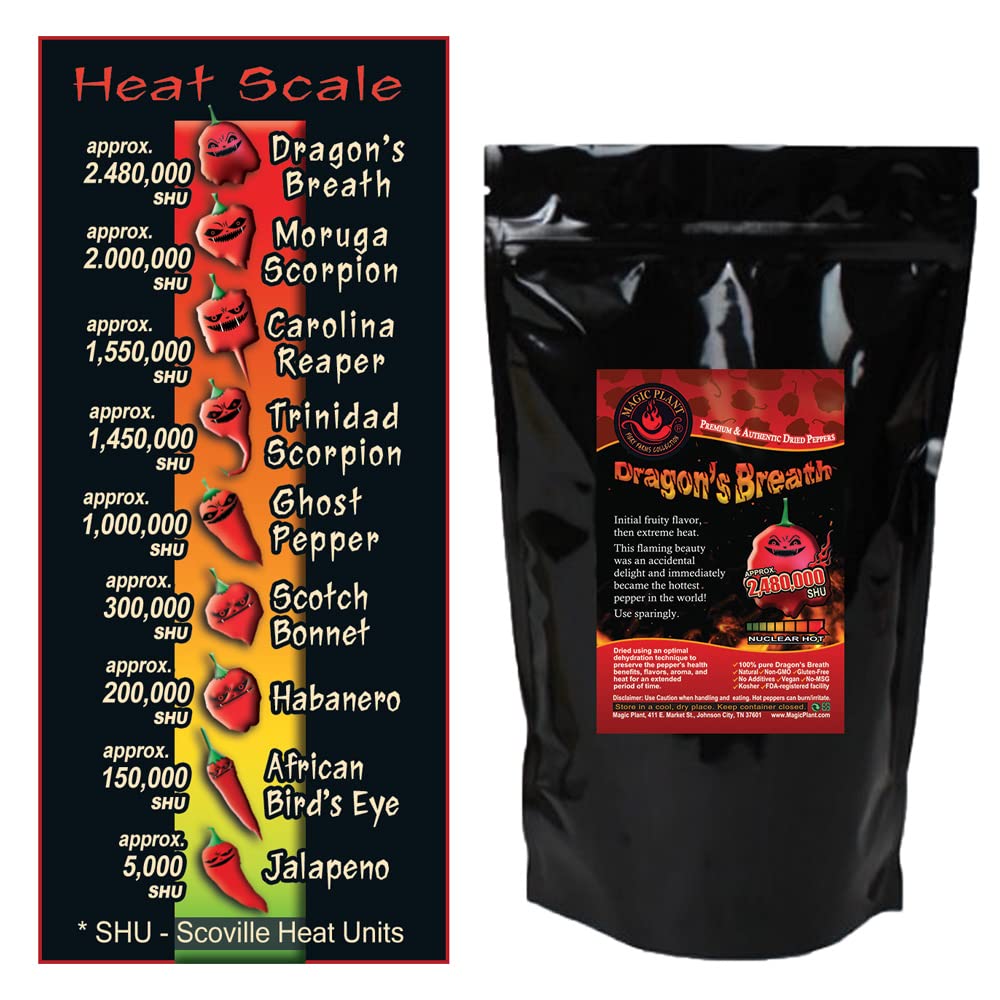 Magic Plant – Cápsulas de pimienta entera seca con aliento de dragones muy calientes de 1.2M  2M SHUs  Fácil de añadir a guisos, carnes y más  Sin