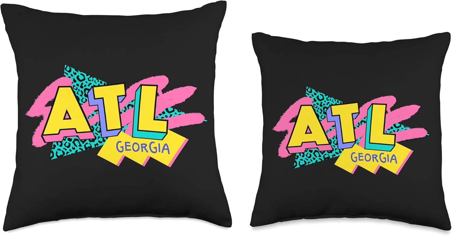 90s Nostalgia 90s Kid Atlanta Georgia Retro ATL Rad Retro Atlanta Style ATL 90s Nostalgia – Almohada de 18 x 18 pulgadas, multicolor