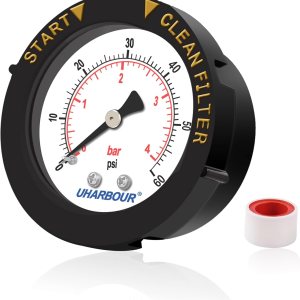 Medidor de presión de piscina de 60 psi, montaje trasero NPT de 14 pulgadas, medidor de presión de filtro de piscina de 2 pulgadas con bisel Medidor de presión de piscina de 60 psi, montaje trasero NPT de 14 pulgadas, medidor de presión de filtro de piscina de 2 pulgadas con bisel
