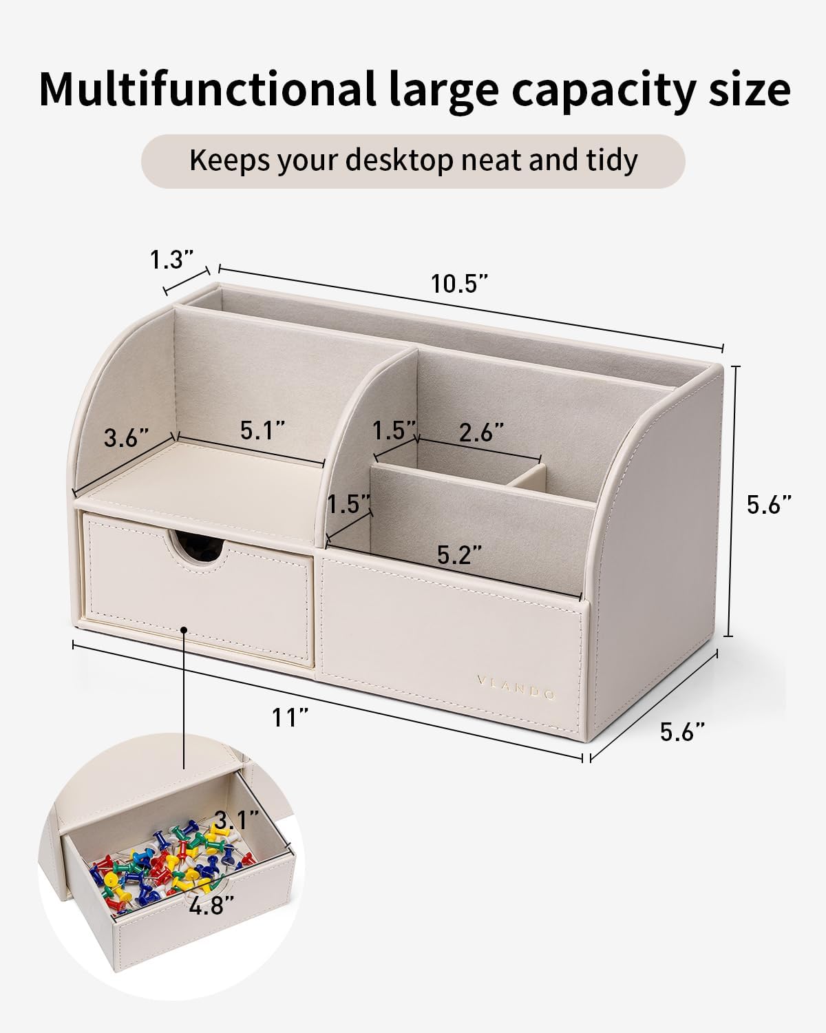 Vlando Organizador de escritorio de oficina Organizador de escritorio de cuero con cajón para almacenar suministros de escritorio y accesorios