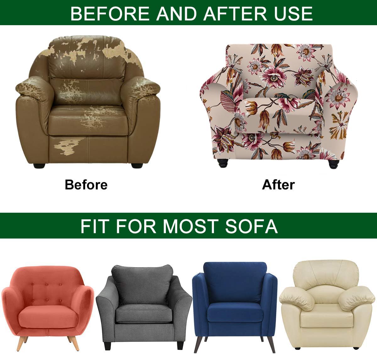 CRFATOP Fundas para sillas de sala de estar, fundas elásticas para sillón, fundas de sofá para sofá separadas, fundas de sofá lavables, protectores