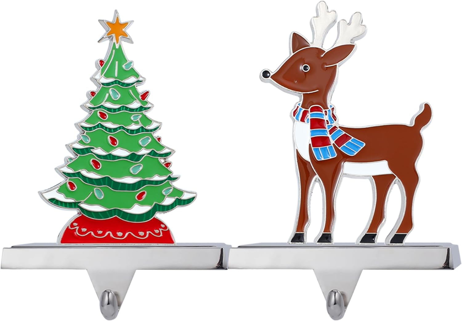 Juego de 2 ganchos de calcetines de Navidad de ciervos para mantel de Navidad, ganchos para chimenea, soporte de metal para calcetines de árbol de