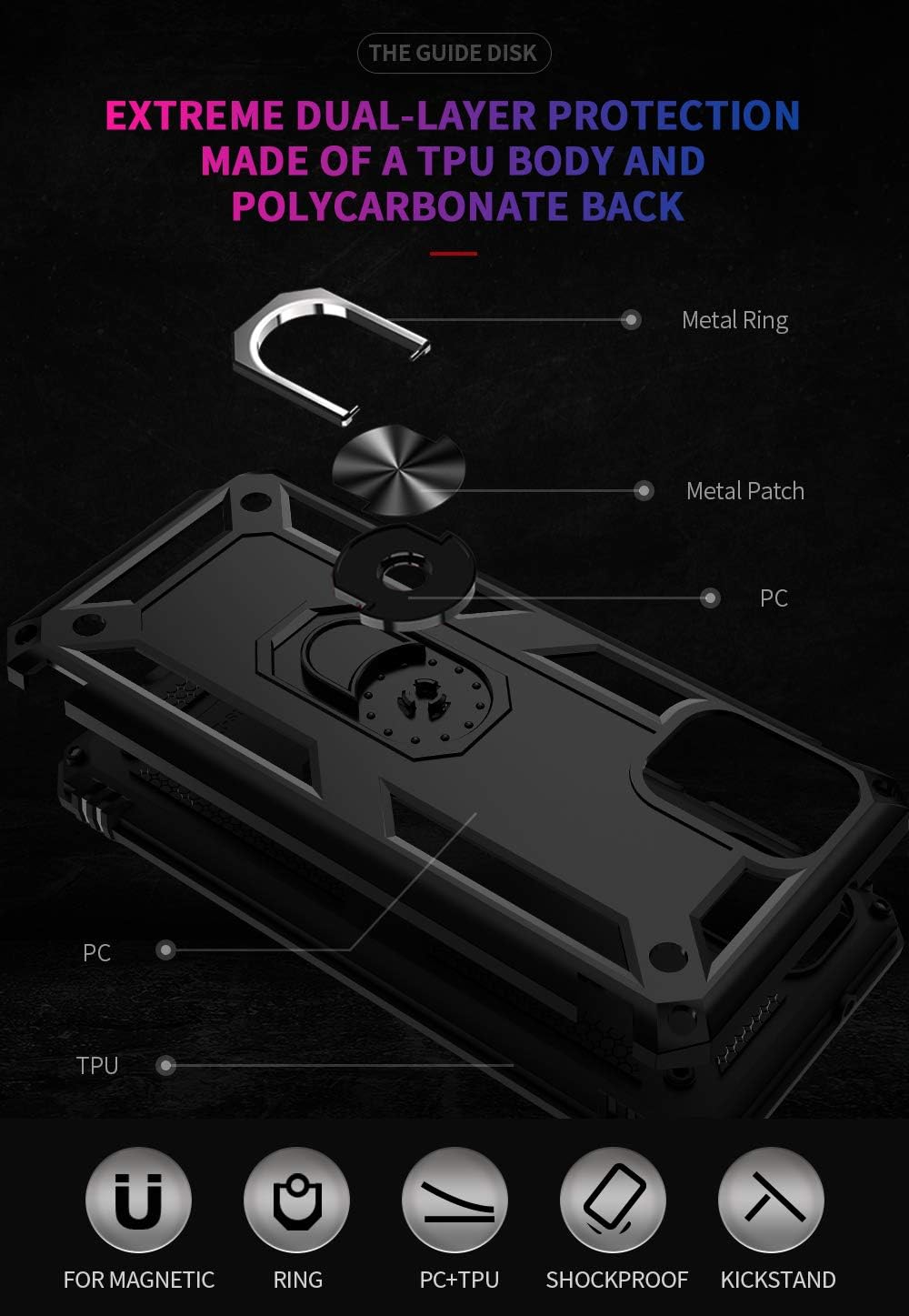 Funda para Motorola Moto G Stylus 5G 2021, funda protectora de silicona TPU con soporte de anillo magnético giratorio, absorción de golpes militar