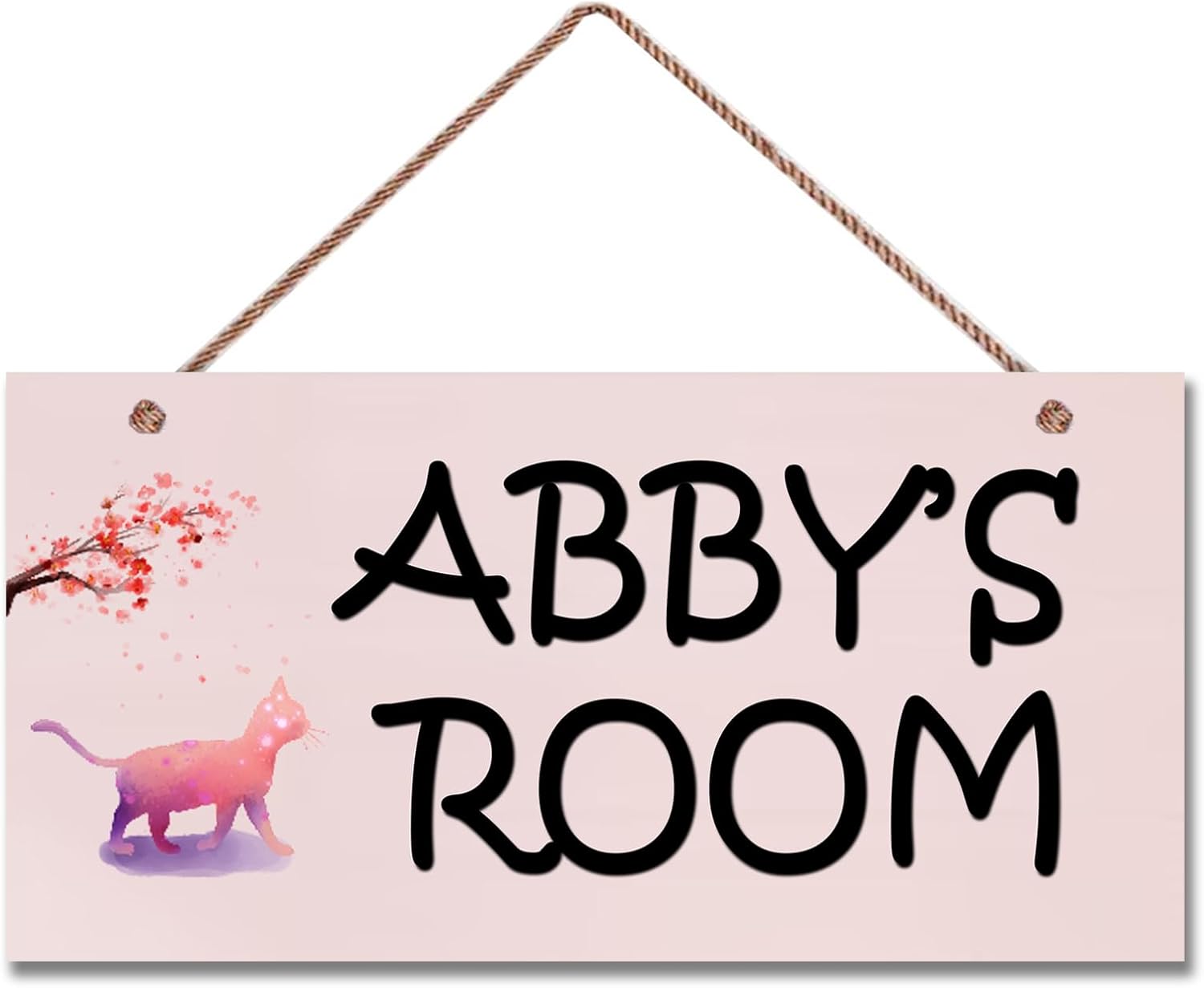 Letreros personalizados con diseño de gato rosa y flores, letrero con nombre personalizado para habitación de niños y niñas, decoración de pared