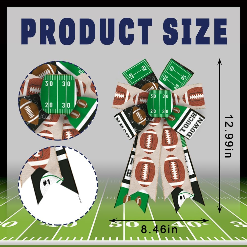 2 lazos de corona de fútbol americano, lazos de arpillera de rejilla para corona, lazo de tela deportiva de lino para fiesta de Super Bowl,