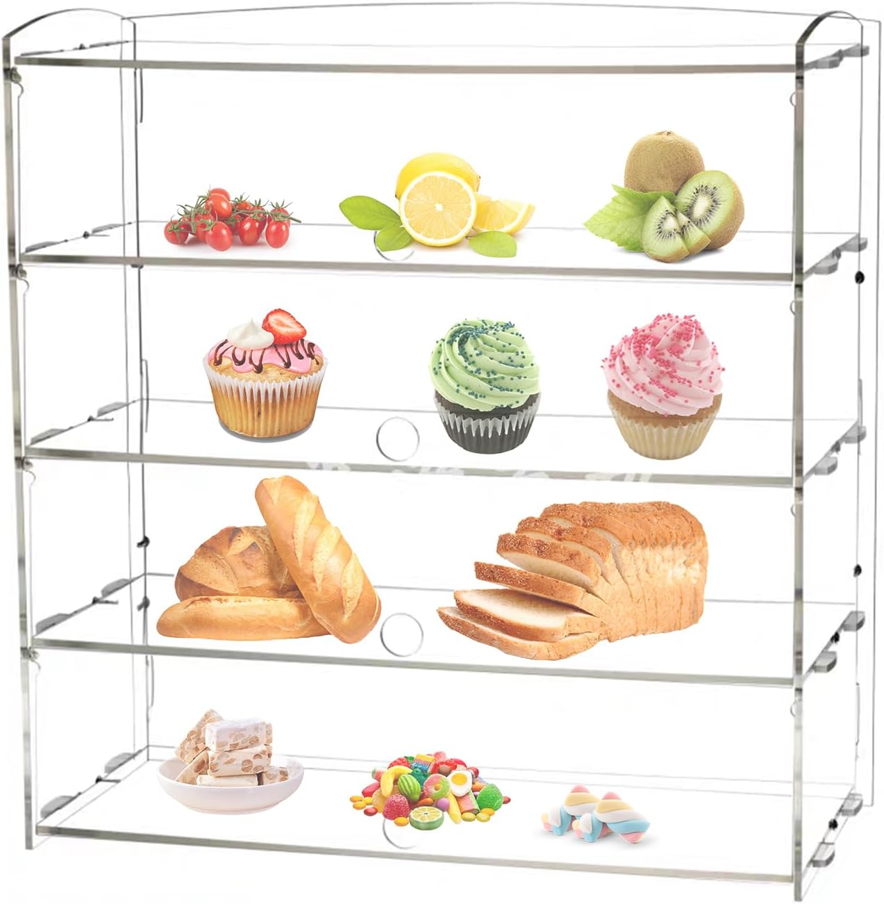 Vitrina de pastelería de 5 niveles para mostrador de panadería y pastelería de acrílico transparente, caja de exhibición de galletas de postre de