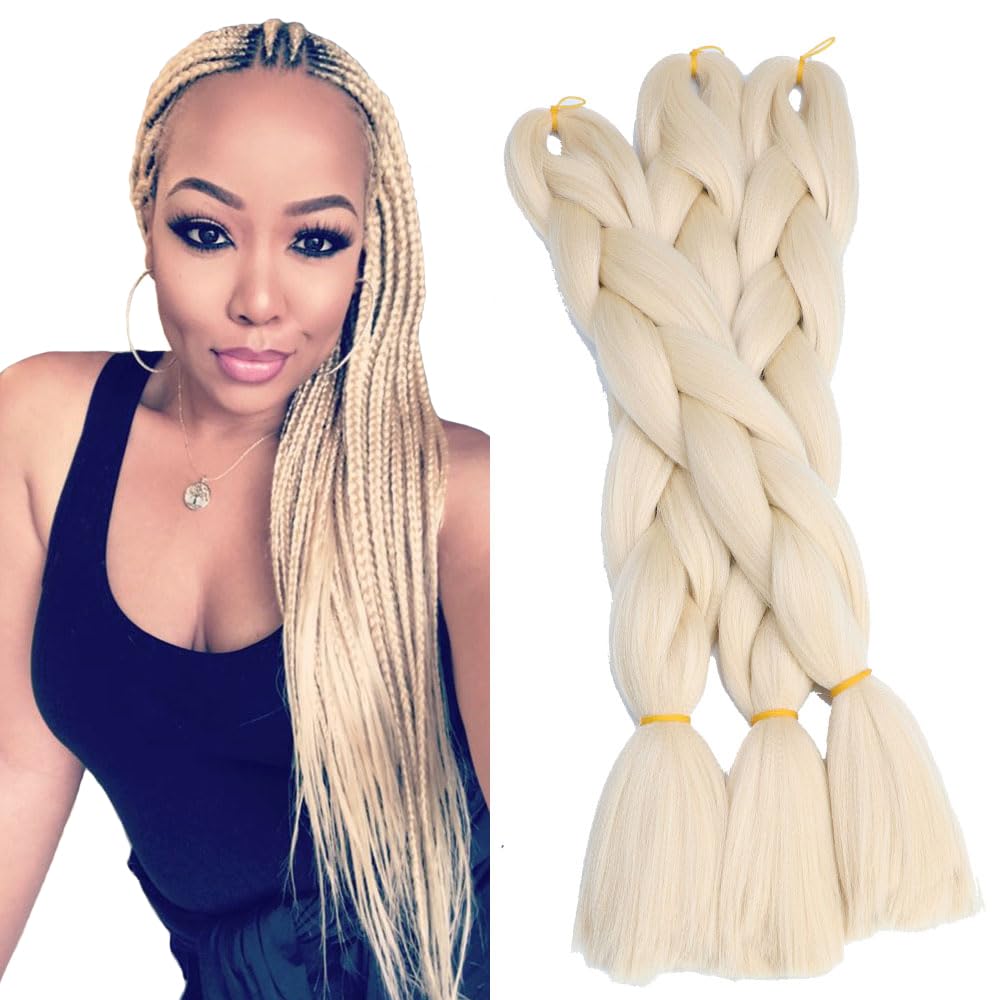 Cabello trenzado de color puro, 3 piezas, extensiones de cabello sintético afro jumbo trenzado de 24 pulgadas, cabello trenzado de ganchillo para