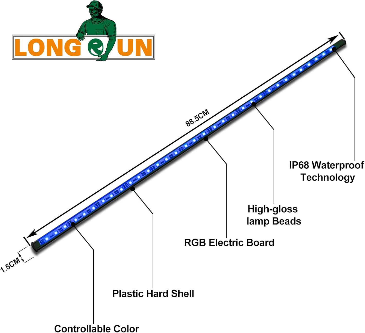 Longrun Tira de luces LED que cambian de color para jardín, cascada, control por aplicación, barra de iluminación impermeable para decoración del