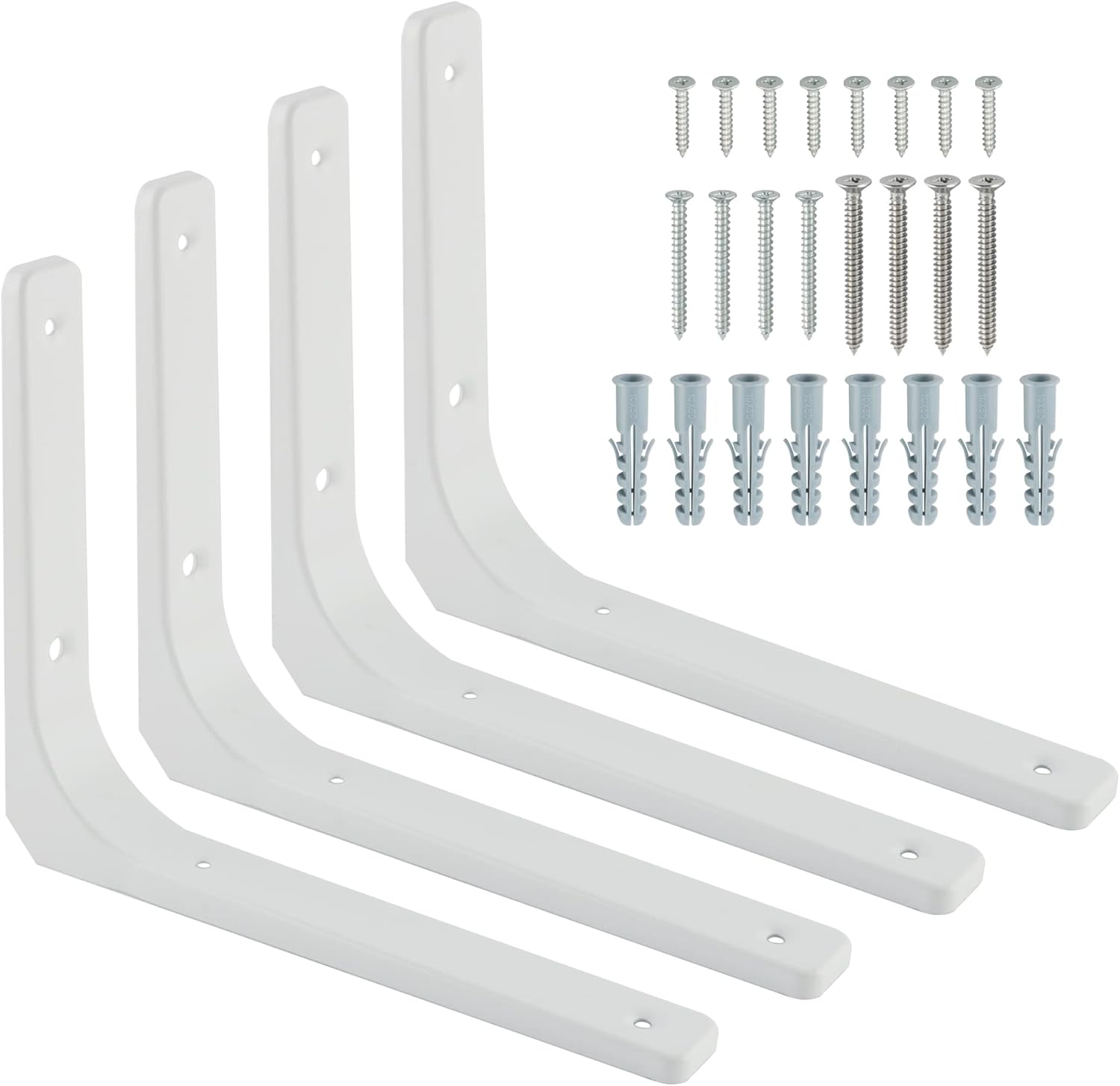 SAYAYO Soporte en L, 10 x 8 pulgadas, soporte de estante de metal de hierro resistente, soporte de esquina decorativo, 4 unidades, blanco brillante