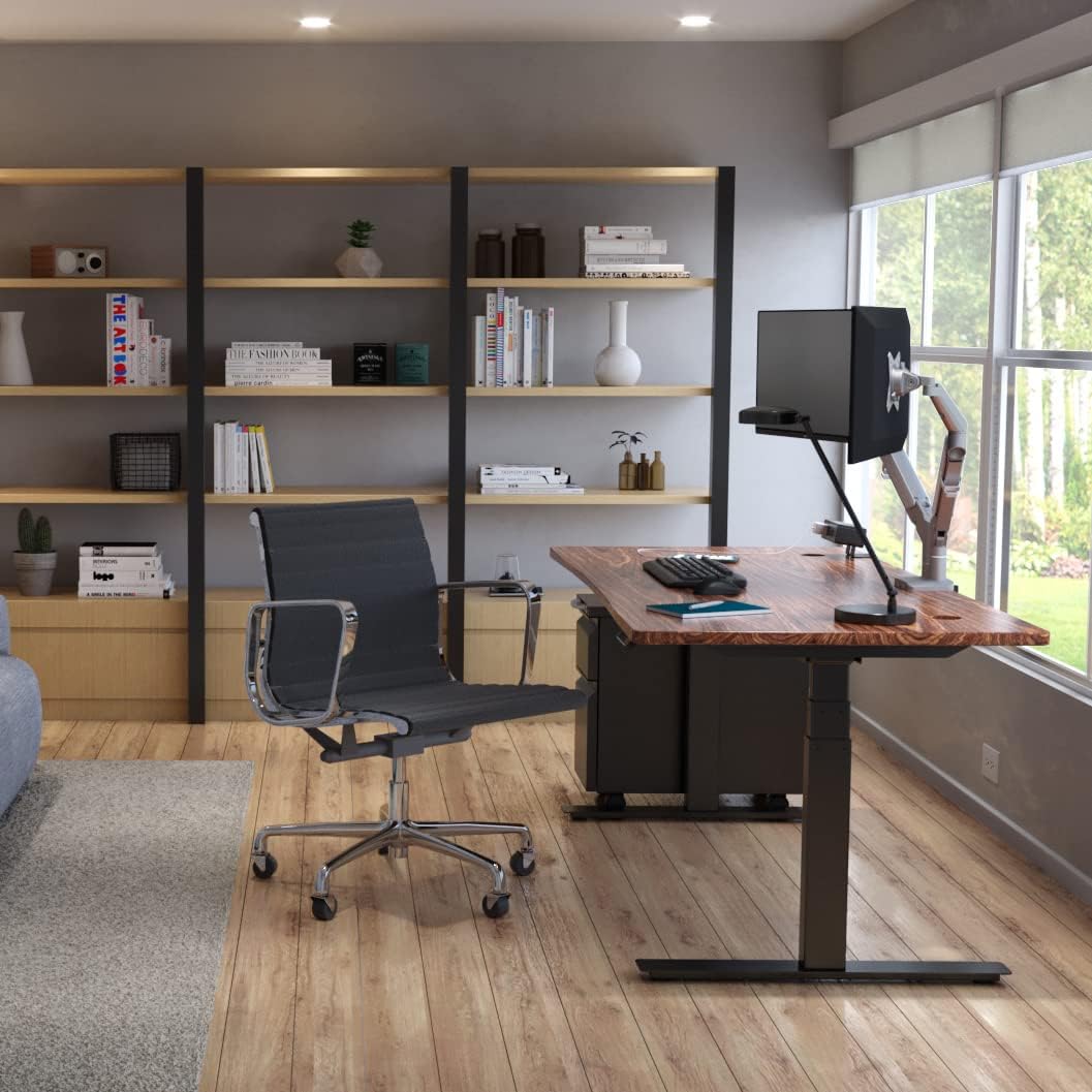 Ergotech Escritorio eléctrico ajustable de pie para el hogar u oficina, escritorio laminado negro con base blanca, 50 pulgadas x 26 pulgadas