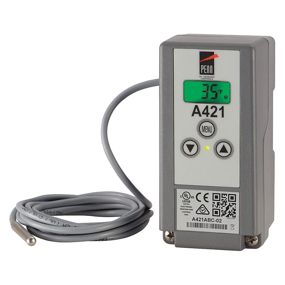 Johnson Controls A421ABC-02C A421 Series, control de temperatura electrónico, rango de temperatura -40 a 212 grados F, un polo, dos posiciones