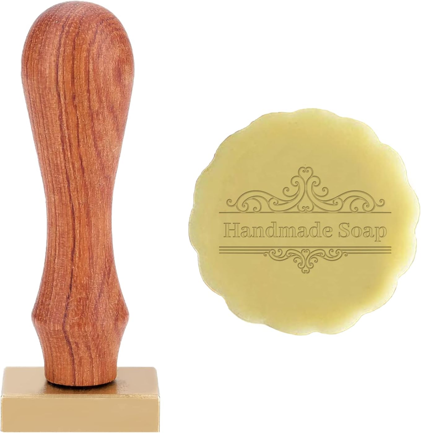 OLYCRAFT Sello de jabón hecho a mano, capítulo de jabón de 1.6 pulgadas con frase de jabón hecha a mano, sello de jabón con cabeza de sello de latón