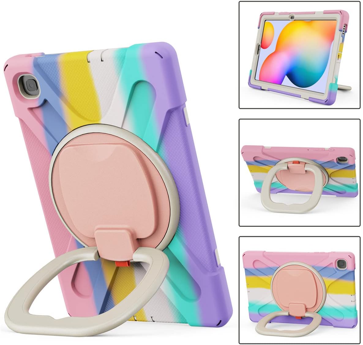 Funda de rotación 360 para Samsung Galaxy Tab S6 Lite de 10.4 pulgadas, resistente, soporte de anillo giratorio, correa de transporte, correa de