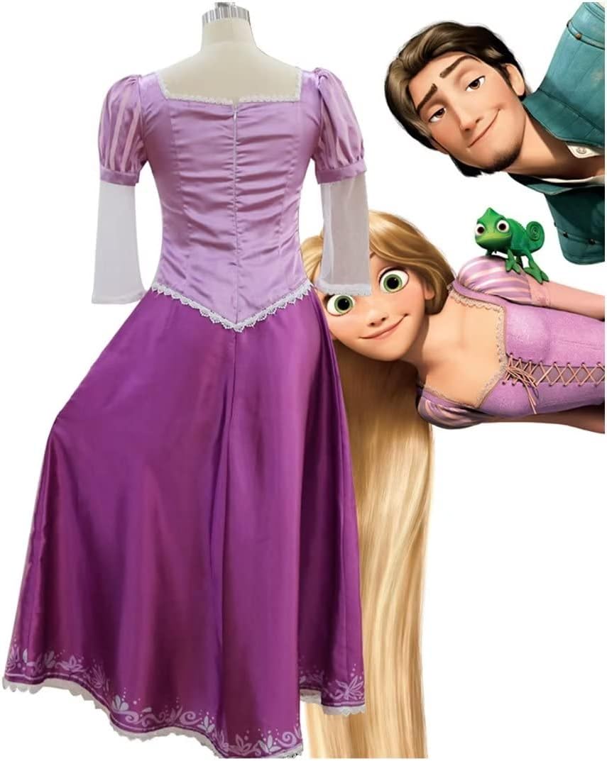Hotcostyle Vestido morado enredado Rapunzel Cosplay disfraz princesa Lepe vestido mágico púrpura