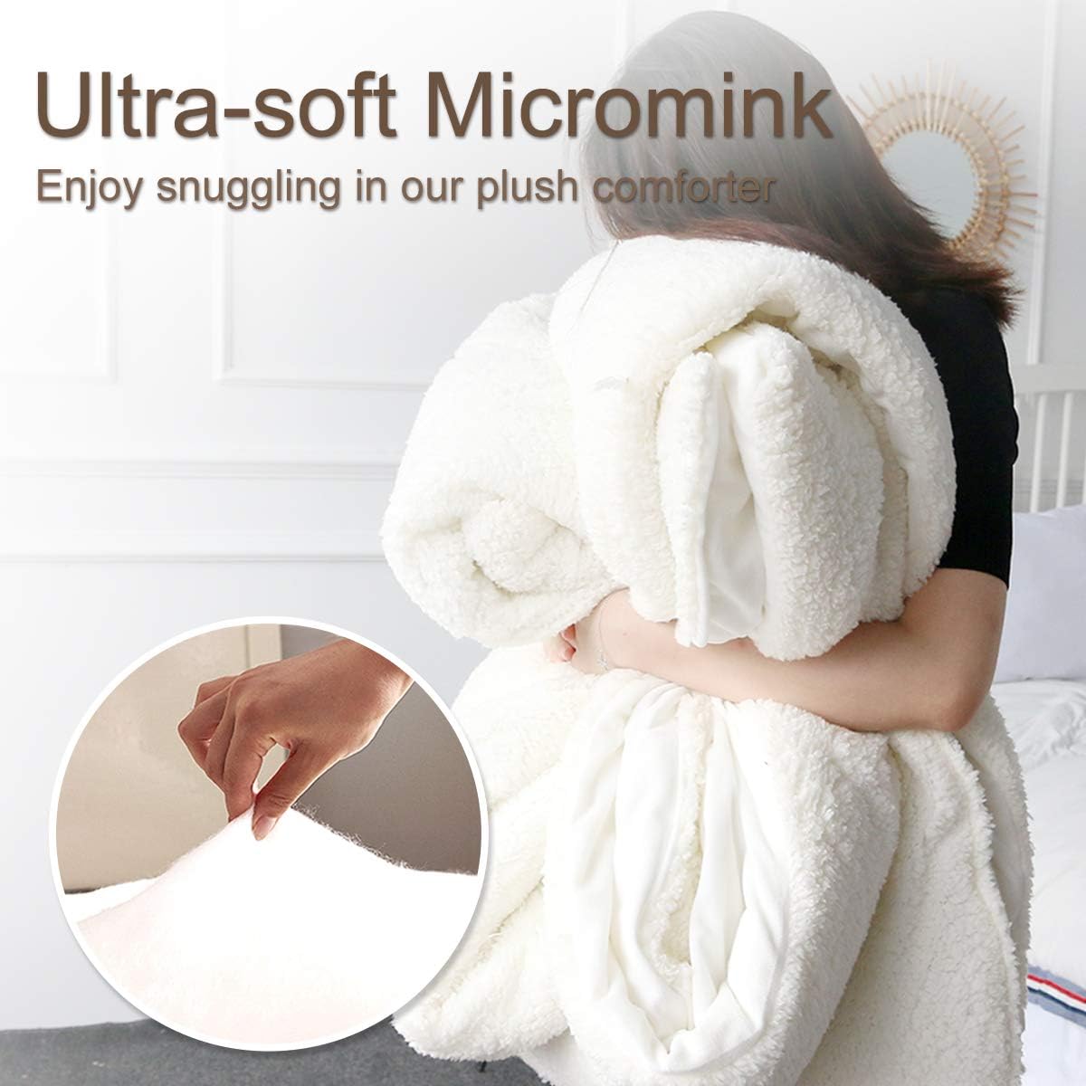 Micromink – Juego de edredón de sherpa de felpa, tamaño matrimonial, patrón geométrico de suculentas con estampado 3D, mantas de edredón mullidas de