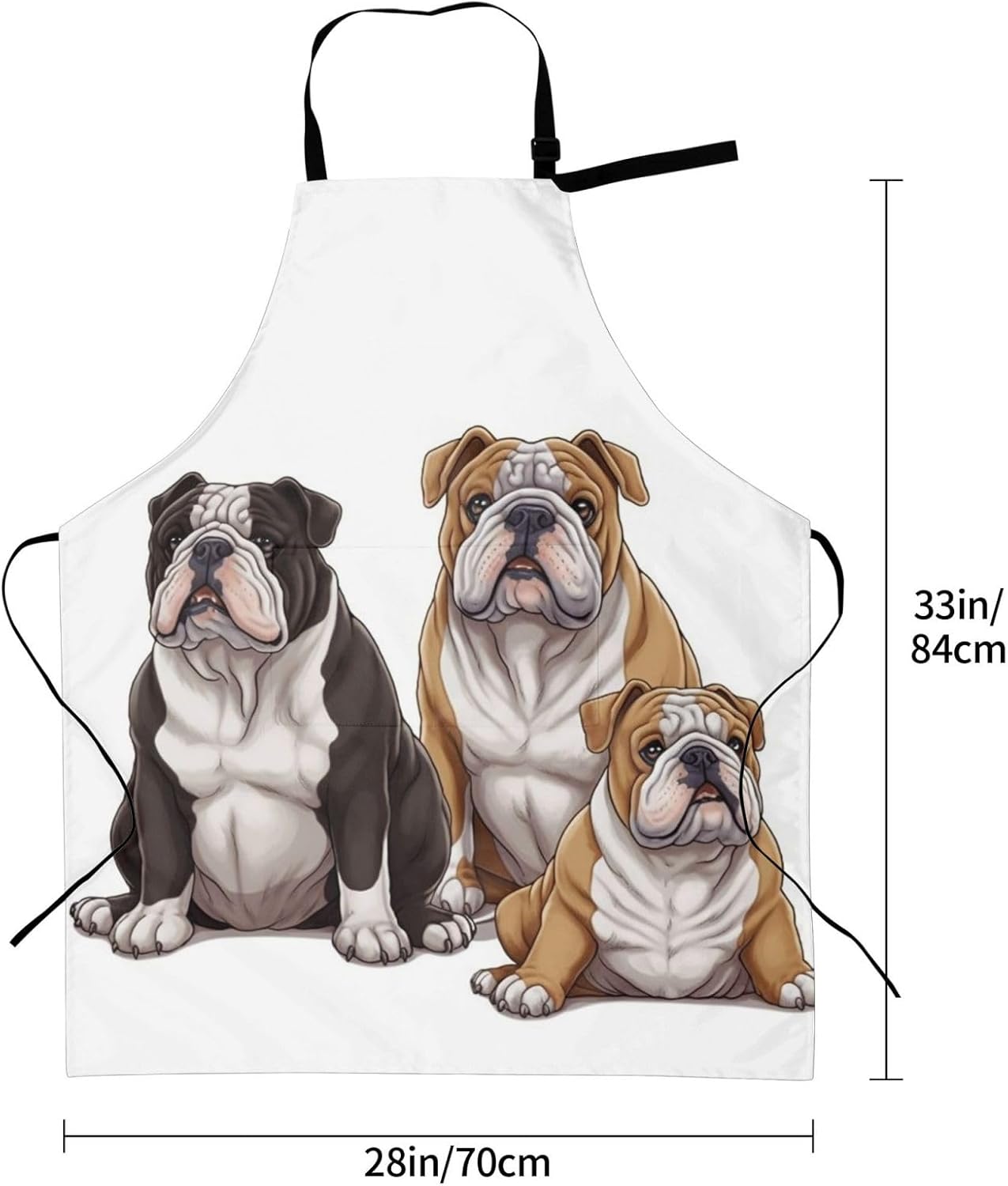 RLDOBOFE Delantal con estampado de bulldogs ingleses, delantal impermeable con correa ajustable para el cuello, delantal de cocina, babero de chef
