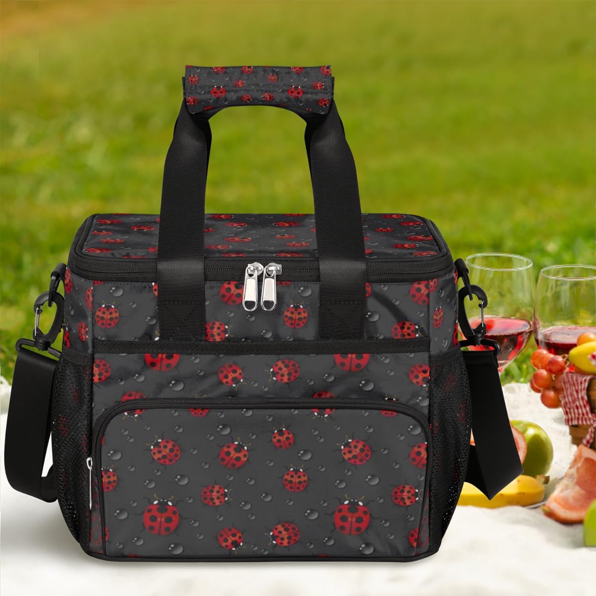 Mularoka Ladybugs – Lonchera aislada para mujeres y hombres, grande, reutilizable, para oficina, picnic, campamento, playa, a prueba de fugas, con