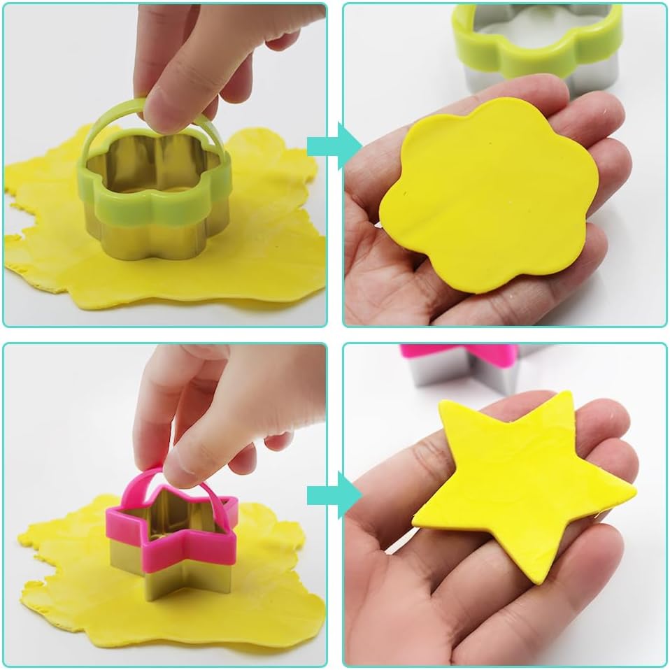 6 cortadores de galletas de acero inoxidable con asa, cortador de galletas AIFUDA con patrón de estrellas y flores, mini molde para prensar