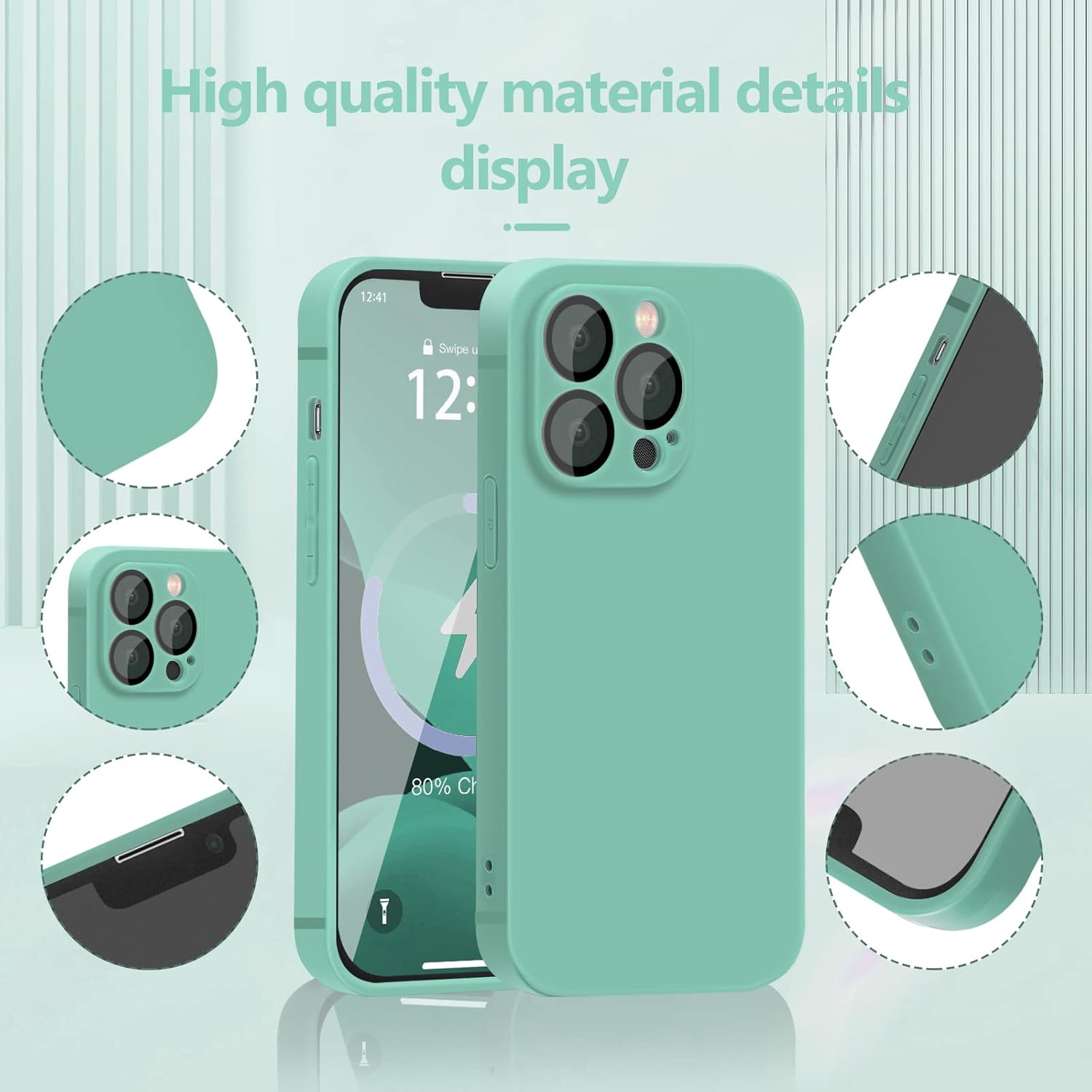 YZR Funda de silicona compatible con iPhone 13 Pro Max (6.7 pulgadas 2021), con protección de cámara, funda de silicona líquida para teléfono (cian