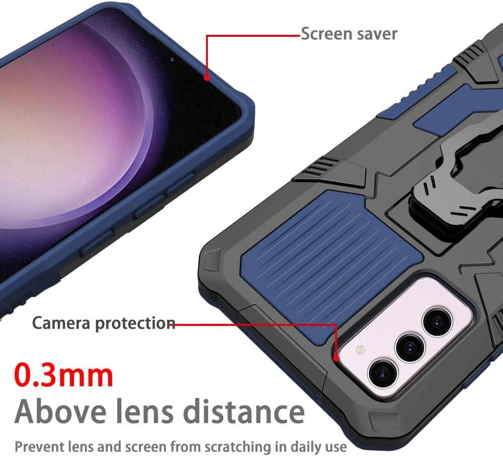 Asuwish Funda protectora compatible con Samsung Galaxy S23 5G y protector de pantalla de vidrio templado con clip para cinturón, resistente soporte
