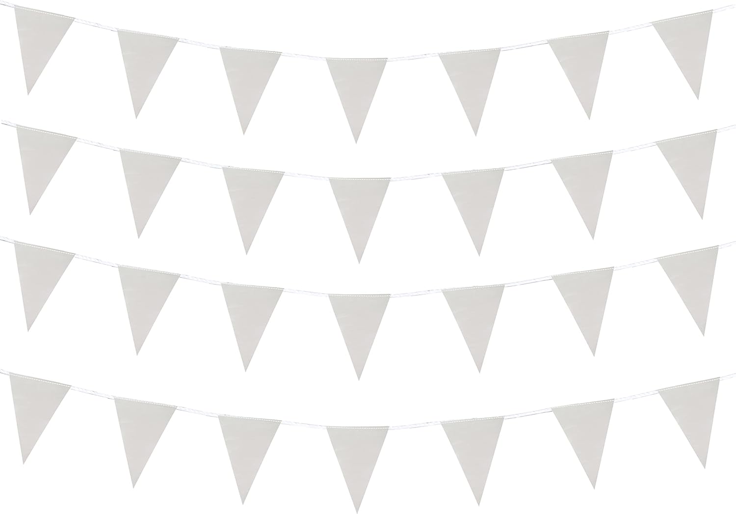 Banderines blancos de 130 pies, banderas de banderines de poliéster para fiesta de gran apertura, decoraciones de Navidad, decoraciones al aire