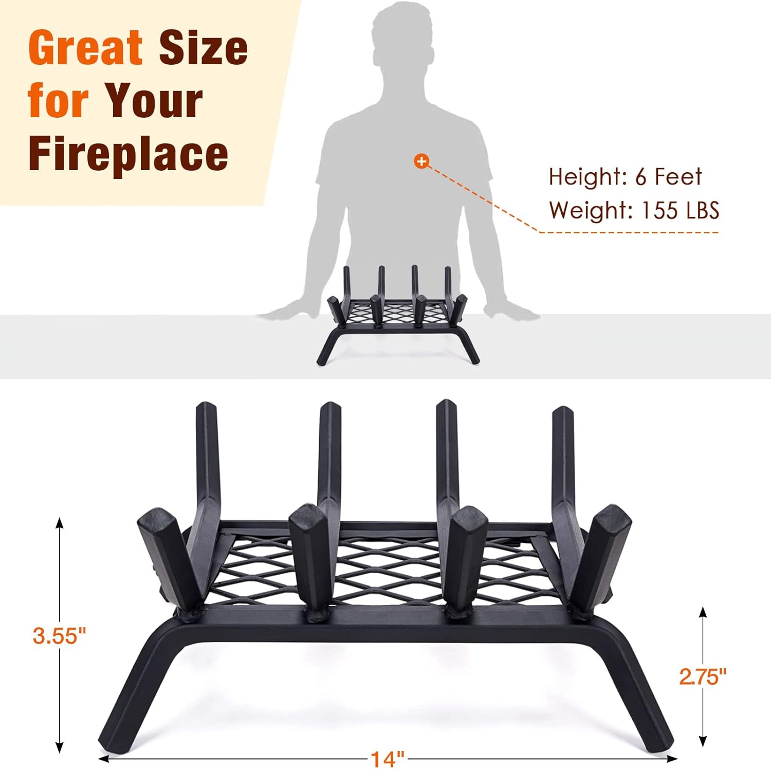 Fireback de 22″ para chimenea, rejillas de chimenea de 14 pulgadas