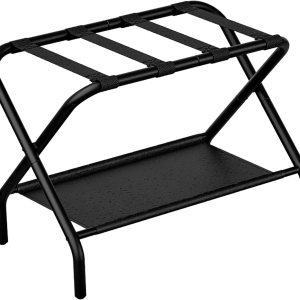 Smart FENDEE Portaequipajes para habitación de invitados, soporte plano plegable para maleta con estante de tela, soporte de equipaje portátil de Smart FENDEE Portaequipajes para habitación de invitados, soporte plano plegable para maleta con estante de tela, soporte de equipaje portátil de