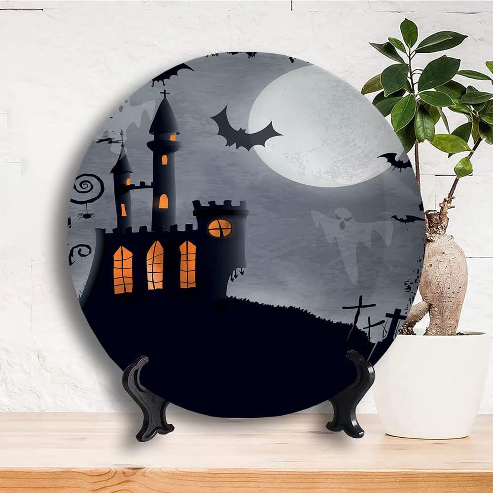 Platos de cerámica, platos de cerámica decorativos vintage de Halloween, casta asimétrica temática de Halloween con murciélagos aterradores y, 6