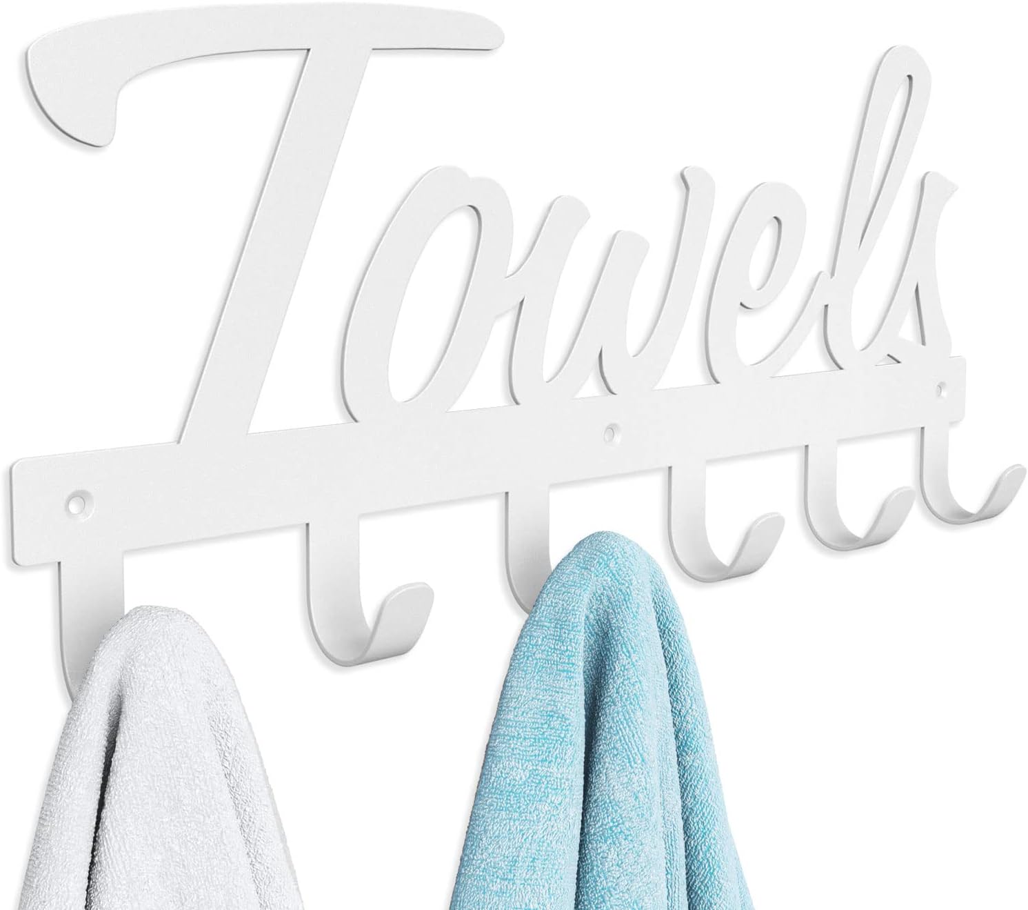 Livelab Toallero, toallero para baño montado en la pared, 6 ganchos blanco para ahorrar espacio en el baño, impermeable, resistente al óxido, fácil