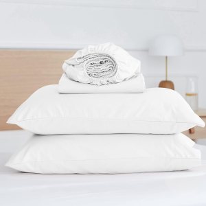 Five Looms Juego de sábanas de percal de 4 piezas, 100% algodón con bolsillo profundo de 15 pulgadas, juego de sábanas refrescantes naturales y Five Looms Juego de sábanas de percal de 4 piezas, 100% algodón con bolsillo profundo de 15 pulgadas, juego de sábanas refrescantes naturales y