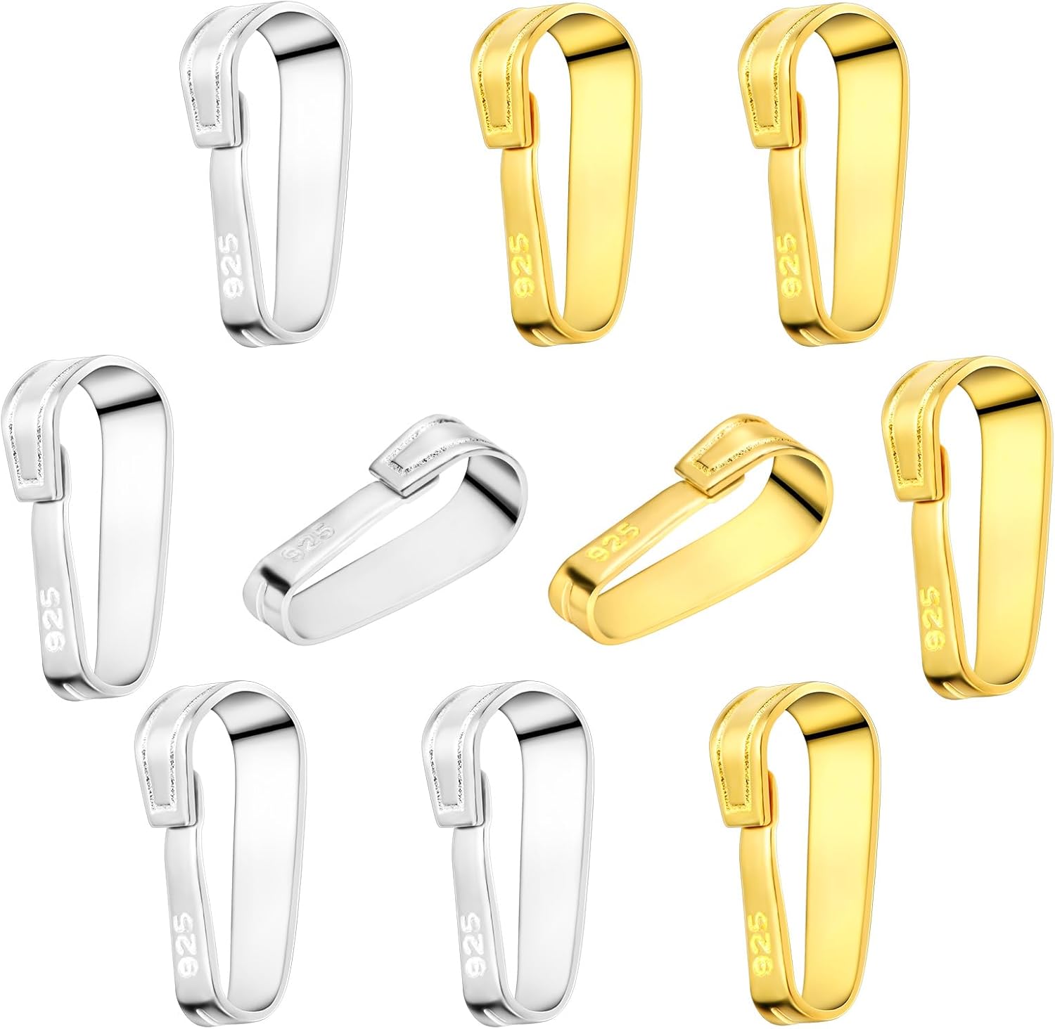 OHINGLT 10 piezas de fianzas para hacer joyas, plata de ley 925, material de pellizco para colgantes, elegante y exquisito cierre colgante para