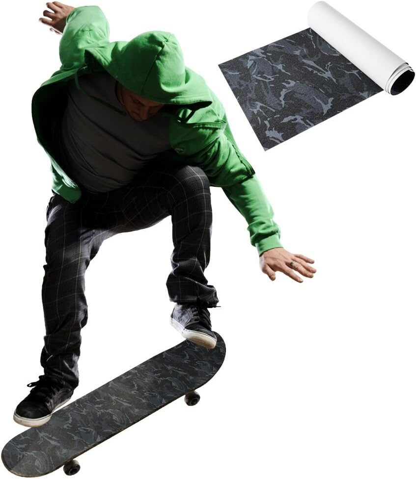 Hoja de cinta de agarre para patineta, 45.2 x 10.6 pulgadas, sin burbujas, impermeable, scooter, cinta de agarre longboard, papel de lija para