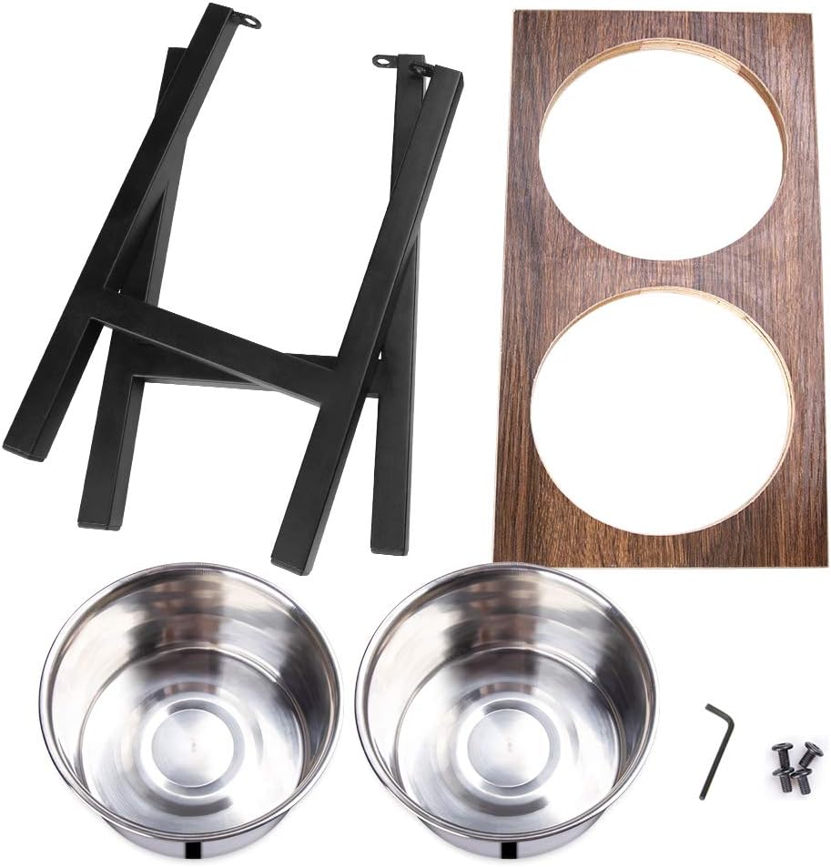 Cuenco elevado para perros, cuenco elevado para perros, soporte de hierro para perros y 2 cuencos de acero inoxidable para perros, cuenco de acero