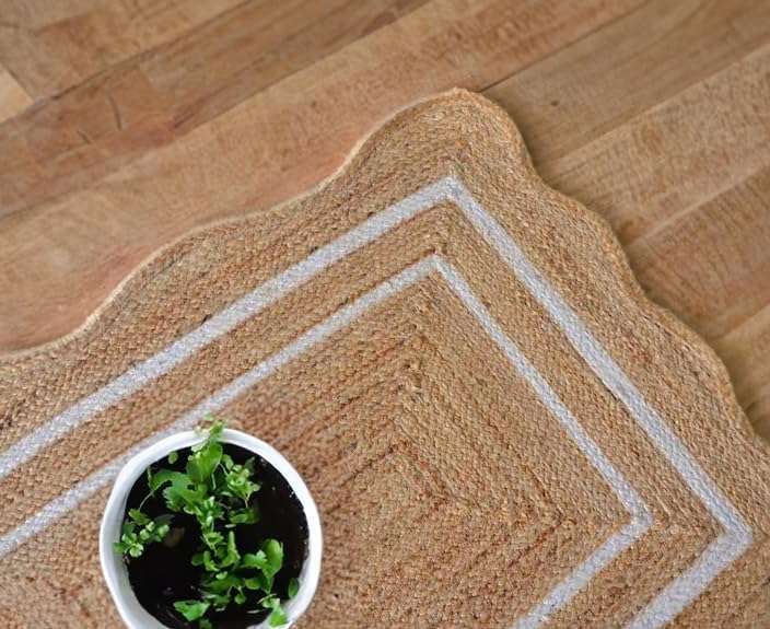 Alfombra de yute festoneado natural para entrada, alfombra trenzada de yute para cocina, alfombra reversible de yute para interiores y exteriores,