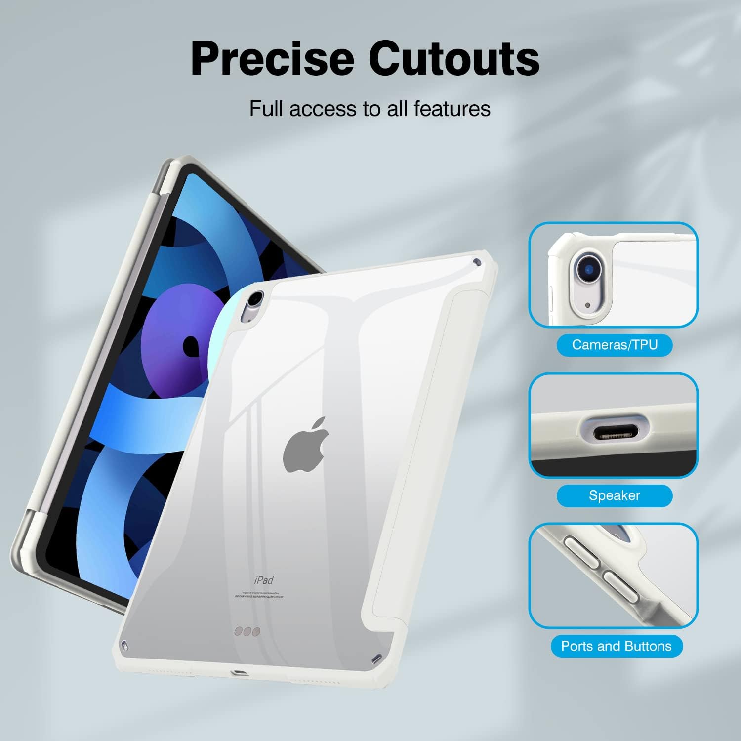 Funda para iPad Air 54, iPad Air 54 generación para modelo 20222020 de 10.9 pulgadas, carcasa trasera transparente, cubierta protectora dura