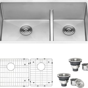 Ruvati RVH7419 – Fregadero de cocina de acero inoxidable de calibre 16 de 33 pulgadas, radio apretado 6040 de bajo división Ruvati RVH7419 – Fregadero de cocina de acero inoxidable de calibre 16 de 33 pulgadas, radio apretado 6040 de bajo división