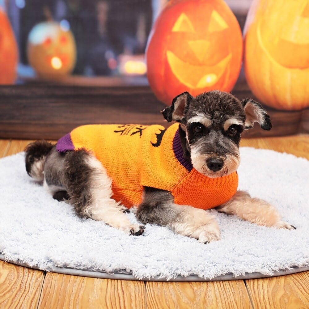 Suéter de Halloween para perros cuello alto, de punto, cálido disfraz de murciélago para cachorro, suéter de invierno para truco o trato, ropa para