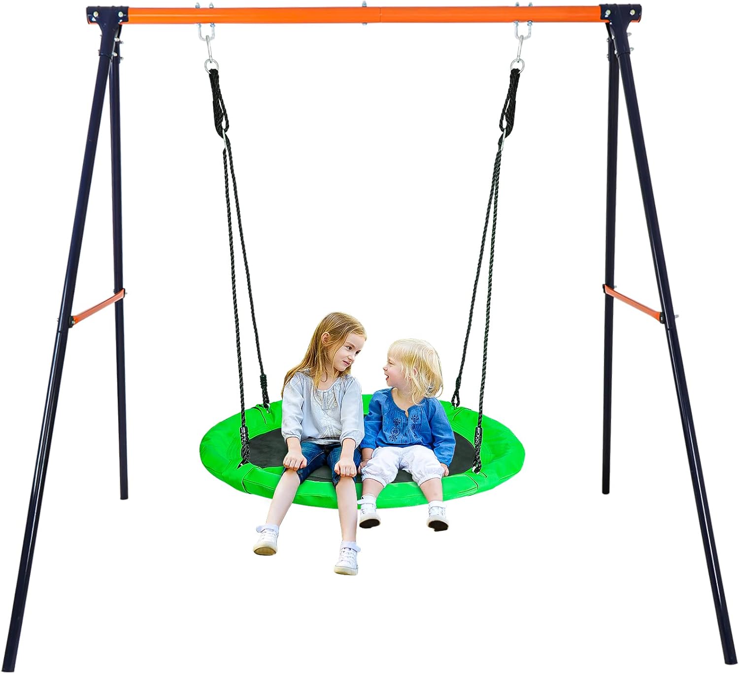 ZENY Juego de columpios con platillo para patio trasero  40 pulgadas de telaraña de tela Oxford Swing Mat y resistente marco de metal para patio de