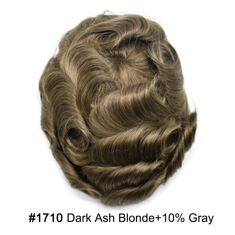Healthlif Hombres Toupee Cabello Humano Gris Toupee Para Hombres Inyección Pieza De Pelo PU Toupee Hombres Sistemas De Cabello De Piel Delgada Para