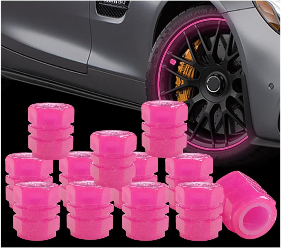 12 tapones fluorescentes para válvula de neumático de automóvil, cubierta para vástago de válvula de rueda, brilla luminoso por la noche, resistente