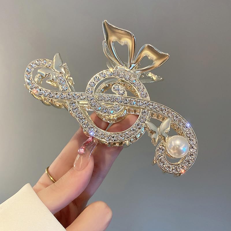 Clip de pelo grande de lujo, clip de garra de diseño único de nota musical G Clef  Accesorios para el cabello para niñas  Clip de fiesta de regalo